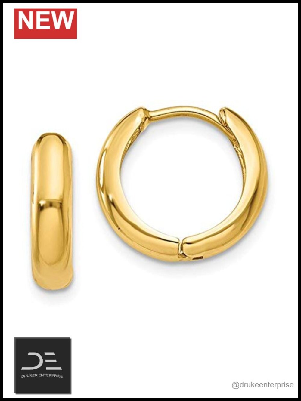 Genuine 14K Yellow Gold 12mm Hoop Earrings for Women Men